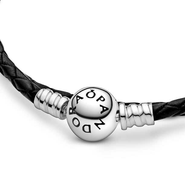 Black braided leather charm bracelet discount