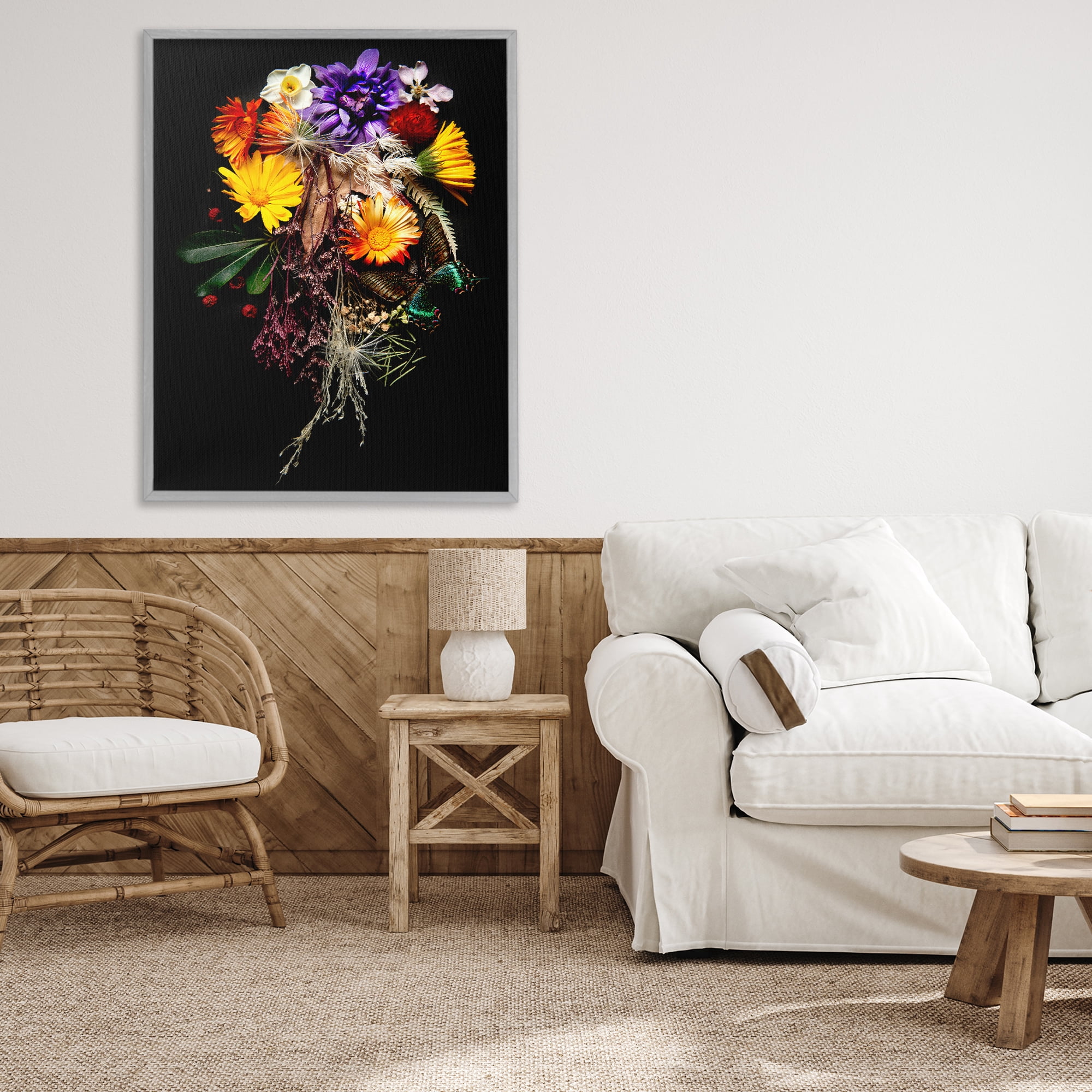 Stupell Industries Butterfly Adorned Arrangement Gray Framed Giclee Art, design by Carl Kravats