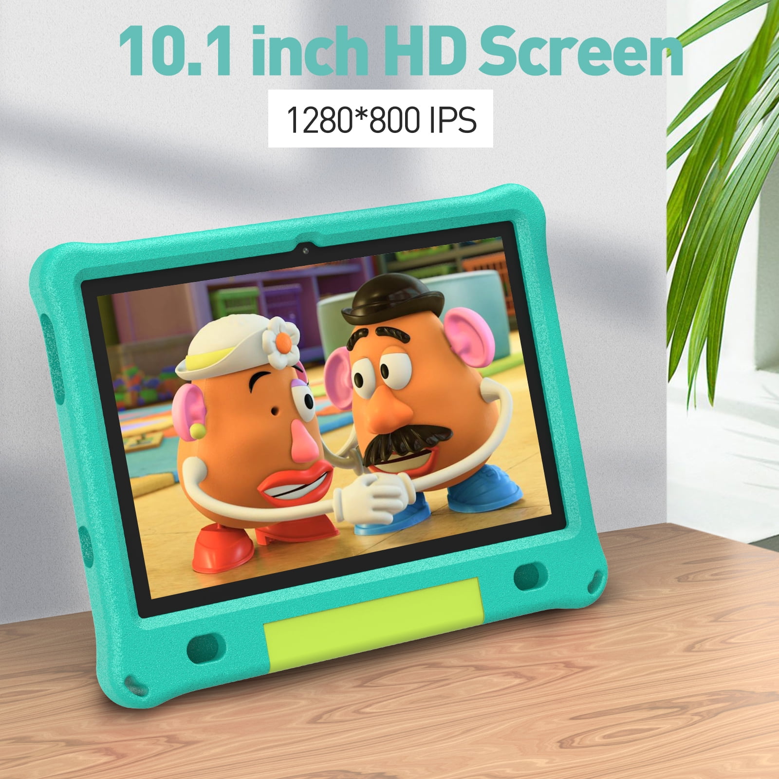 Android 14 Kids Tablet 10.1 inch with Case, 3GB RAM 64GB, IPS Touch Screen, Quad-Core,1280x800 | Wi-Fi6 | 6000mAh | Google Certified(Green)