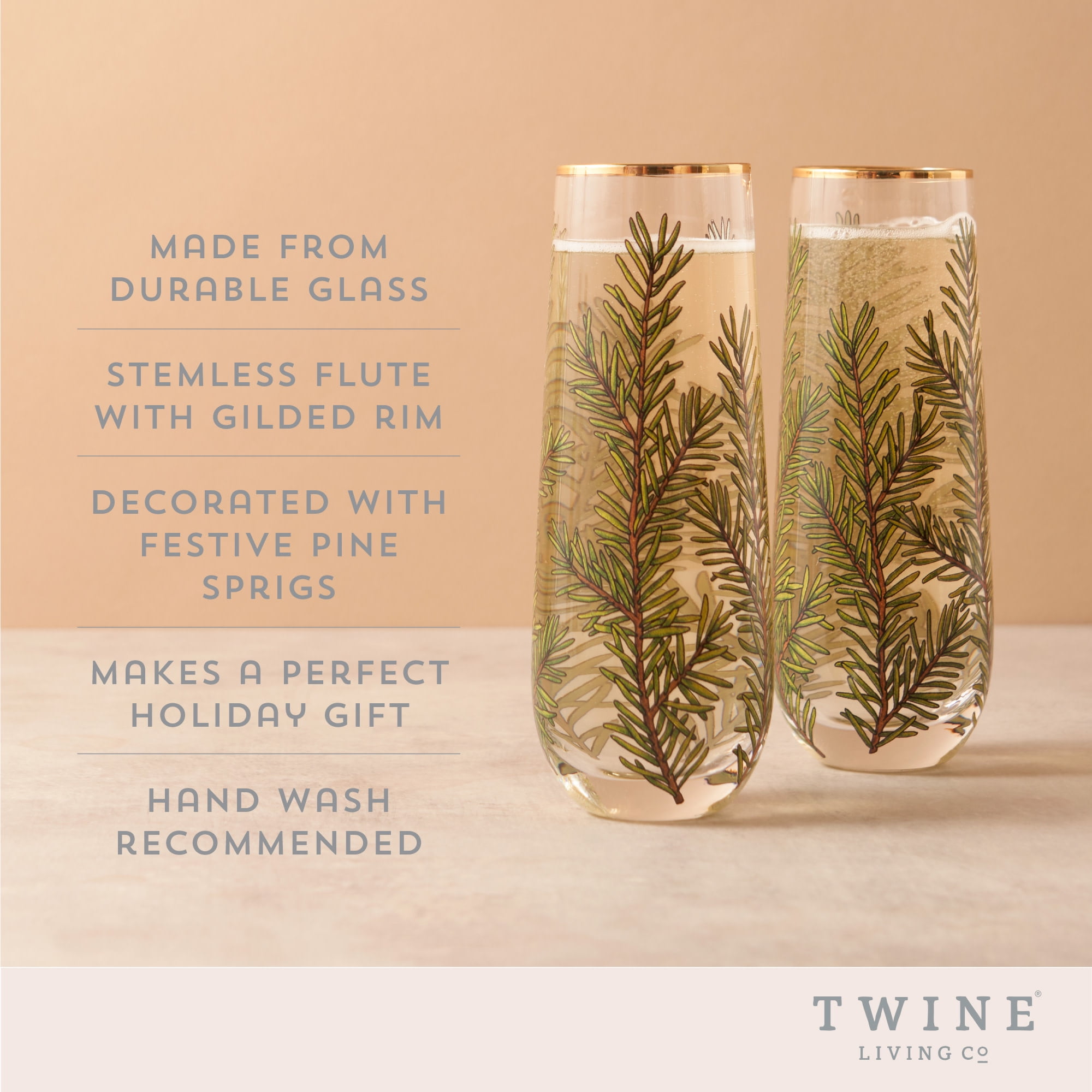 Twine Woodland Stemless Champagne Flutes, Wedding Gifts, Party 8oz Set of 2