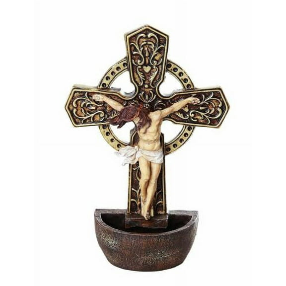 Ebros Christ Crucifix Holy Water Font Wall Decor 6.75" Inches Tall Catholic