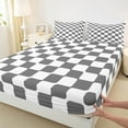 thumbnail image 3 of Manfei Geometric Geometry Checkered Bed Sheets King,Abstract Geometrical Art Bedding King Size,Gray White Sheet Set King,Ultra Soft Room Decoration,4-Piece, 3 of 7