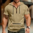 thumbnail image 6 of Men's Summer Short Sleeve Hooded Sweatshirt with Zipper Pocket, Oversized Casual Pullover for Sports, Warm Weather,Khaki,M, 6 of 6