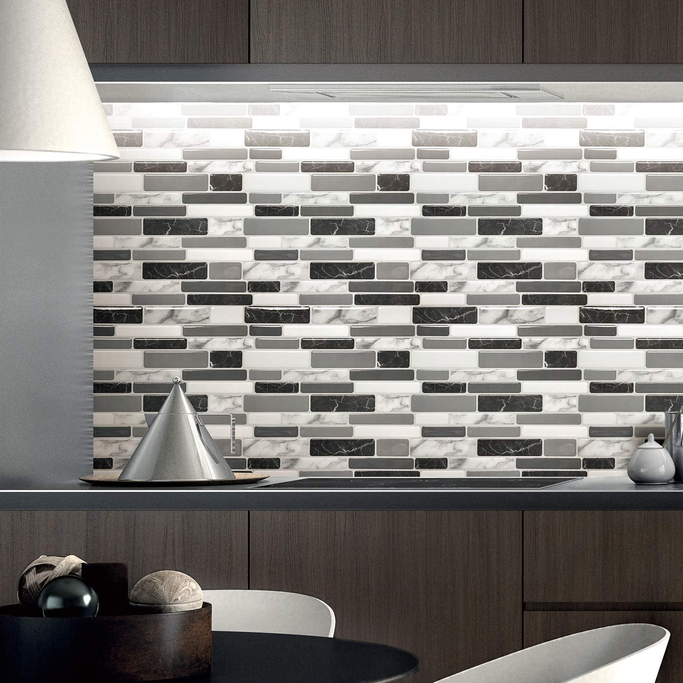 10-Sheet Peel and Stick Kitchen Backsplash Tiles, 12"x12" Self-Adhesive Marble Grey Wall Tiles for Kitchen and Bathroom