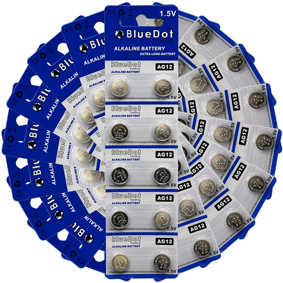 BlueDot Trading AG12 (also known as LR43 and LR1142) Alkaline Button Cell Batteries - 100 Pack