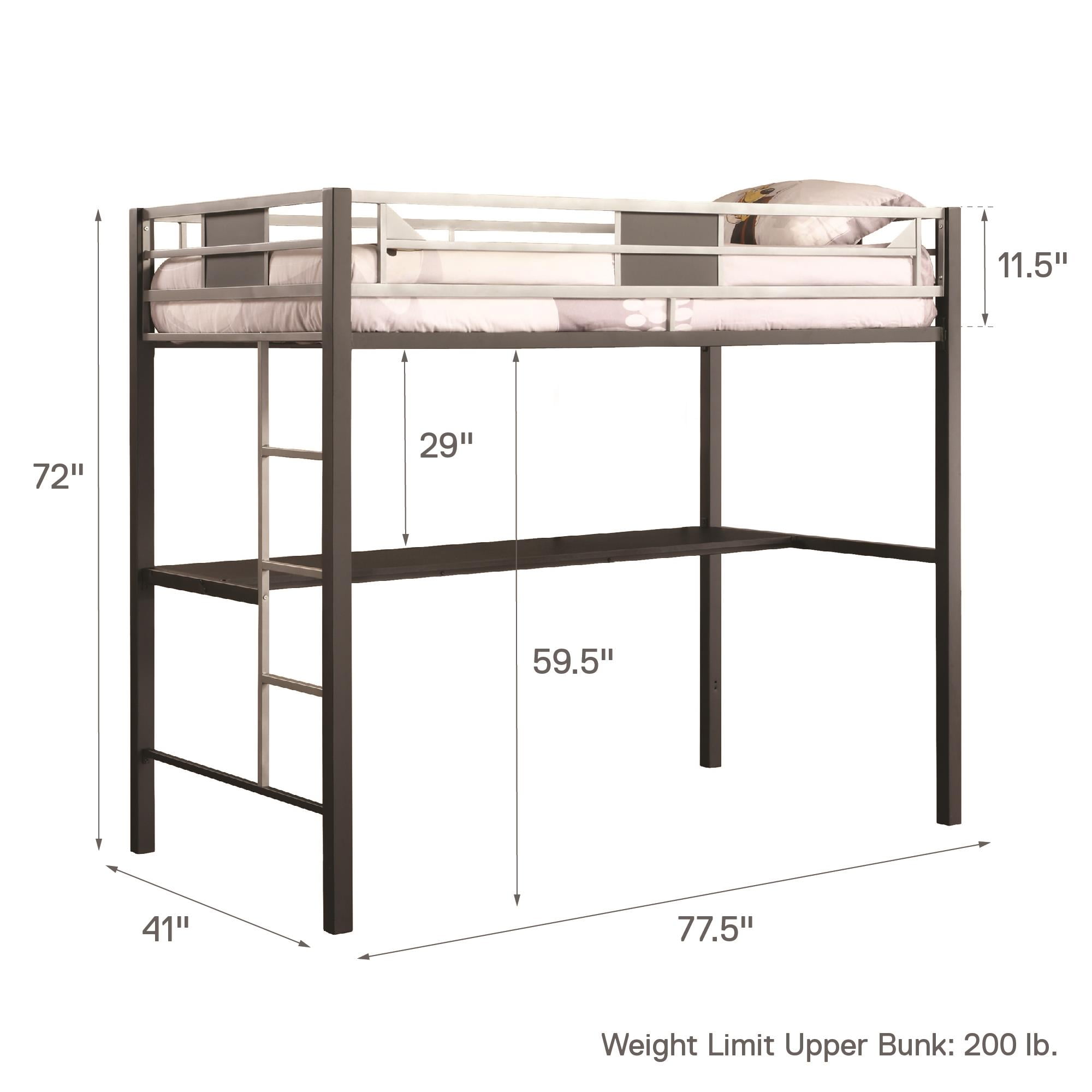 Dhp Silver Screen Twin Metal Loft Bed With Desk Black Silver