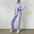 thumbnail image 2 of dGslk Women's Casual Fashion Solid Color Button Cardigan Lapel Two-Piece Suit Light Purple 2XL, 2 of 2