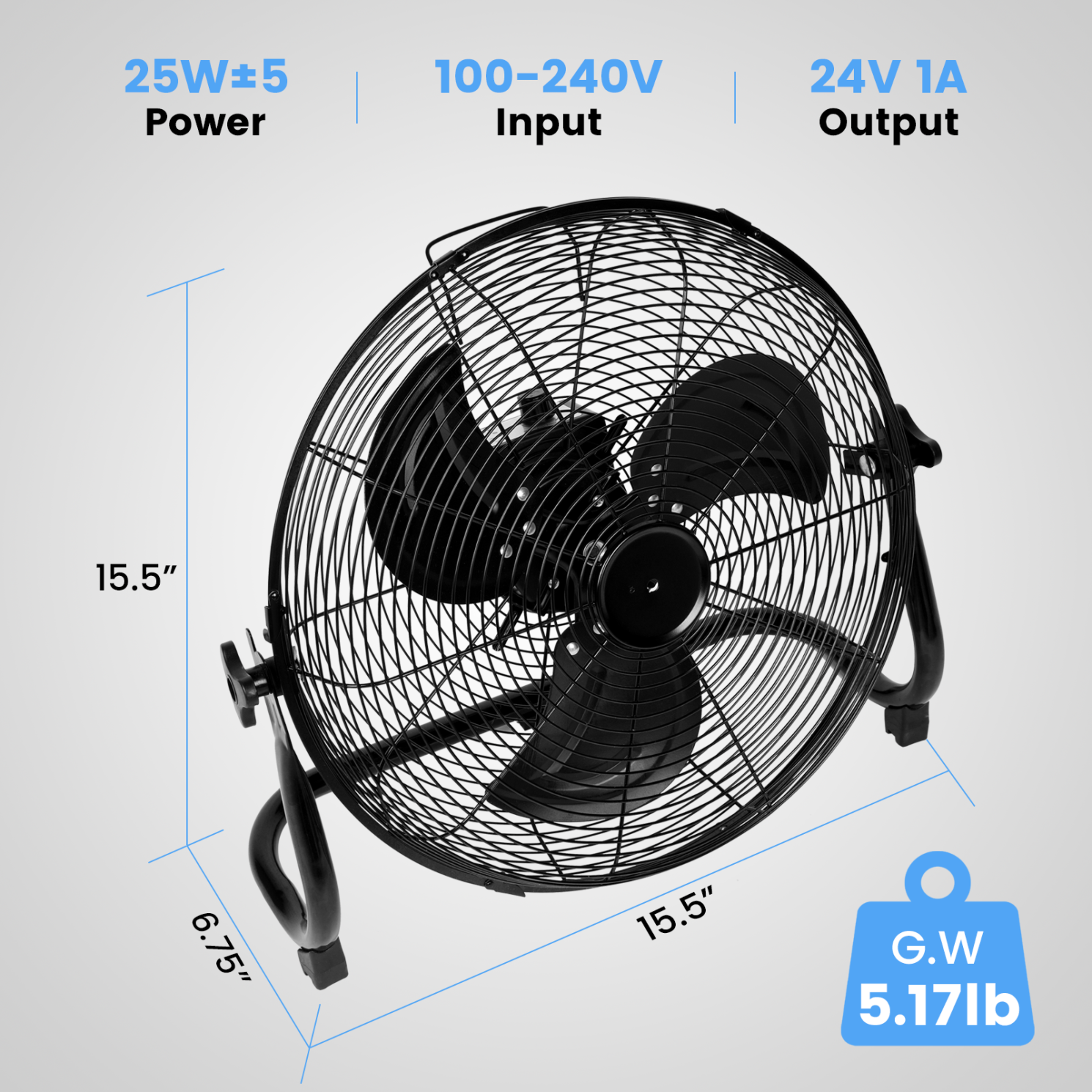 12-Inch Rechargeable Cordless Floor Fan, High Velocity Floor Fan with 360-Degree Tilt, Heavy Duty Metal Floor Fan for Industrial, Commercial, Residential, Office, Ready-to-use, Battery Operated