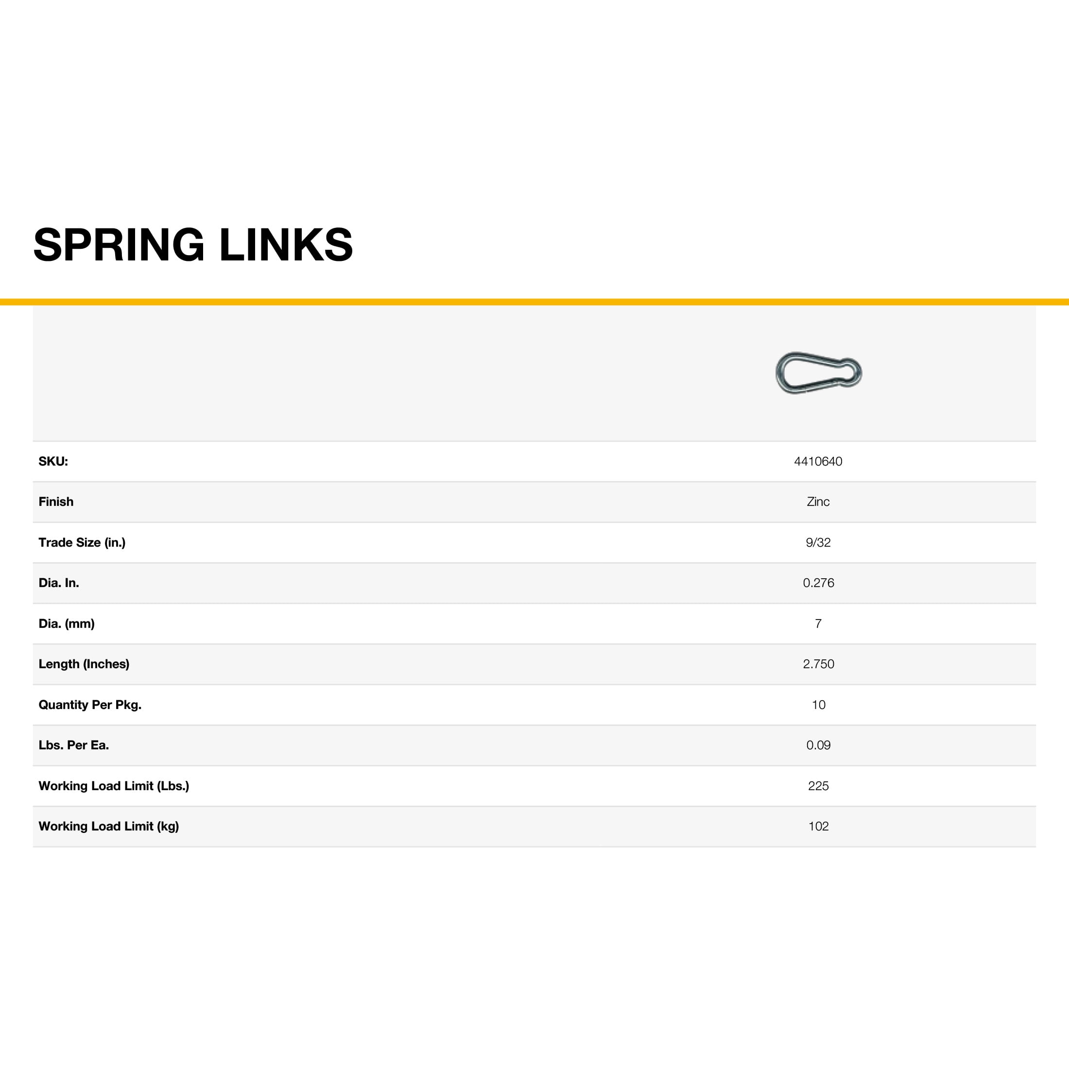 9/32" Spring Link, 10 Piece, Zinc, UPC Tagged, Peerless Chain, #4410640