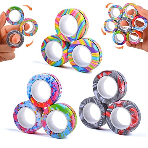 AHEYE 3 Pcs Anxiety and Stress Relief Toy Finger Toy Relief Anxiety Anti Stress,Magnetic Ring,Magic Ring,Durable Unzip Toys Finger Exerciser,for Anxiety,Fidget Rings,Autism,Adhd,Ring Toys blue 