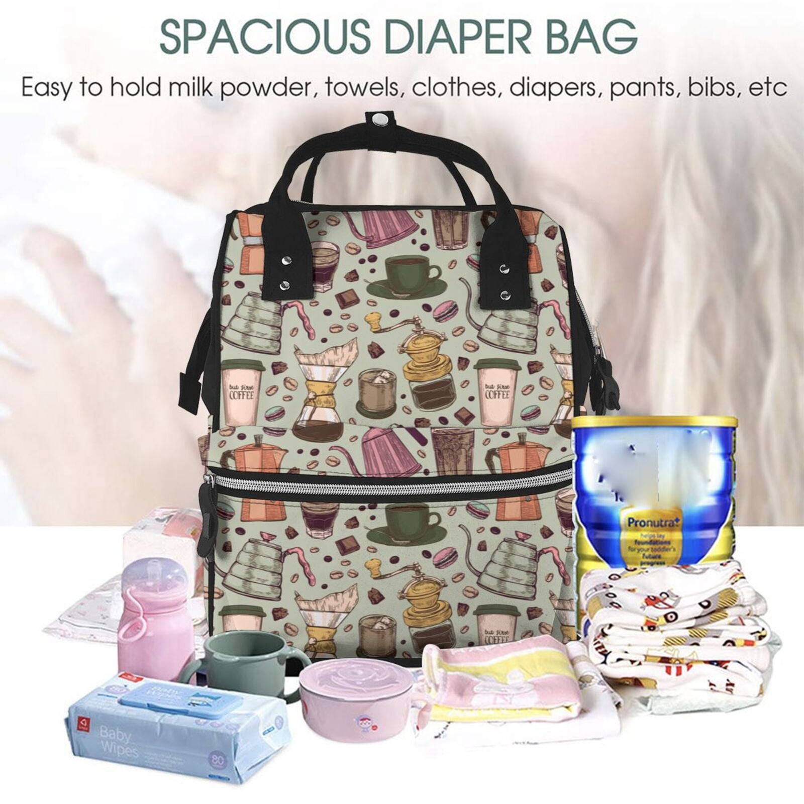 Defioc Coffee pots cup for Baby Diaper Bag Backpack - Baby Bag for Boys & Girls - Diaper Backpack - Large Travel Diaper Bags- Baby Registry Search & Shower Gifts