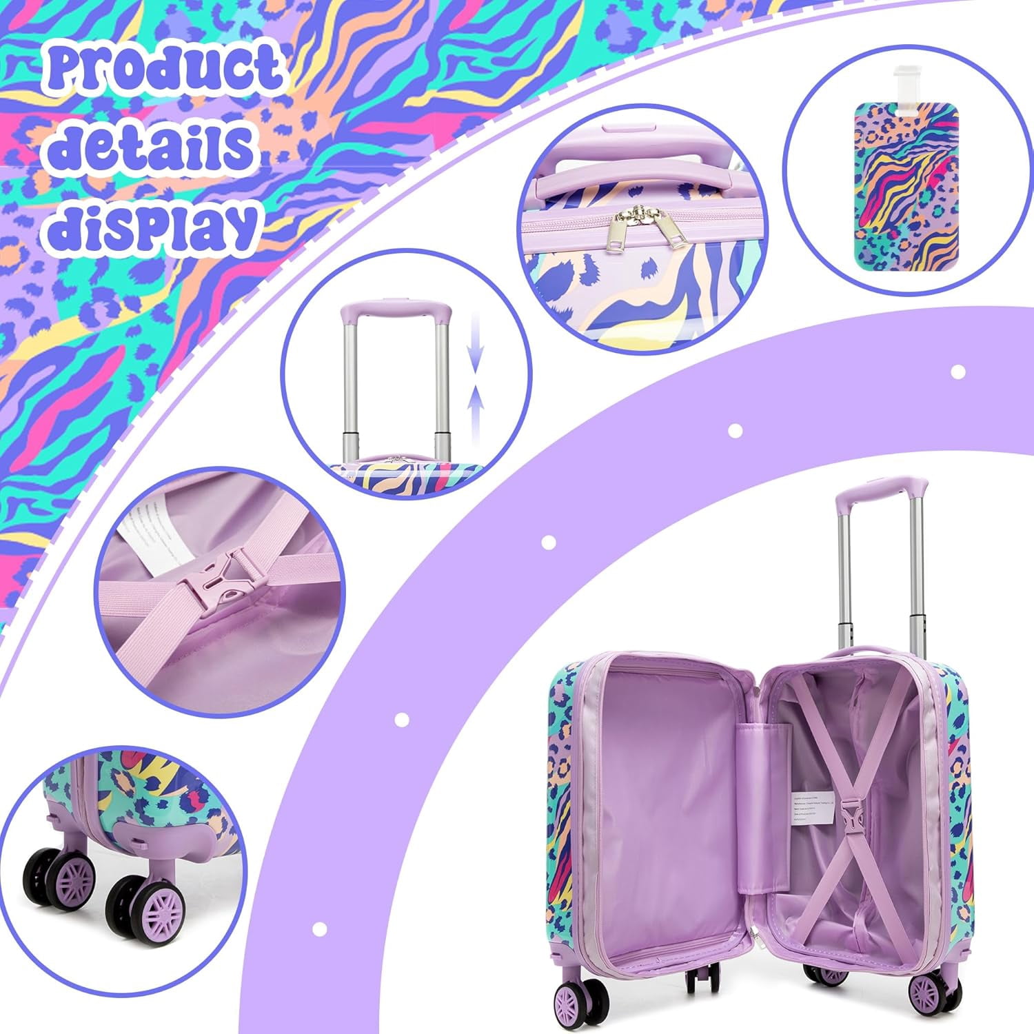 Kids Luggage Sets 2 Piece Hardshell Suitcases with Wheels for Girls with Neck Pillow Airplane Suitcase Set Travel Essential