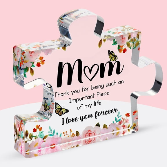 Gifts for Mom - Cute Engraved Acrylic Block Puzzle Piece - Adorable Mum Gift from Son, Daughter - Fun Christmas, Mothers Day, Retirement Gift Idea - Fancy Decoration Piece for Home, Office