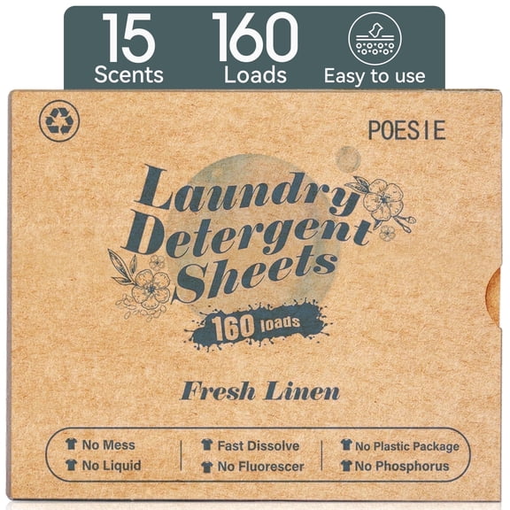 Poesie Laundry Detergent Sheets, Fresh Linen Scent, High Efficiency, 160 Count, 1 Pack