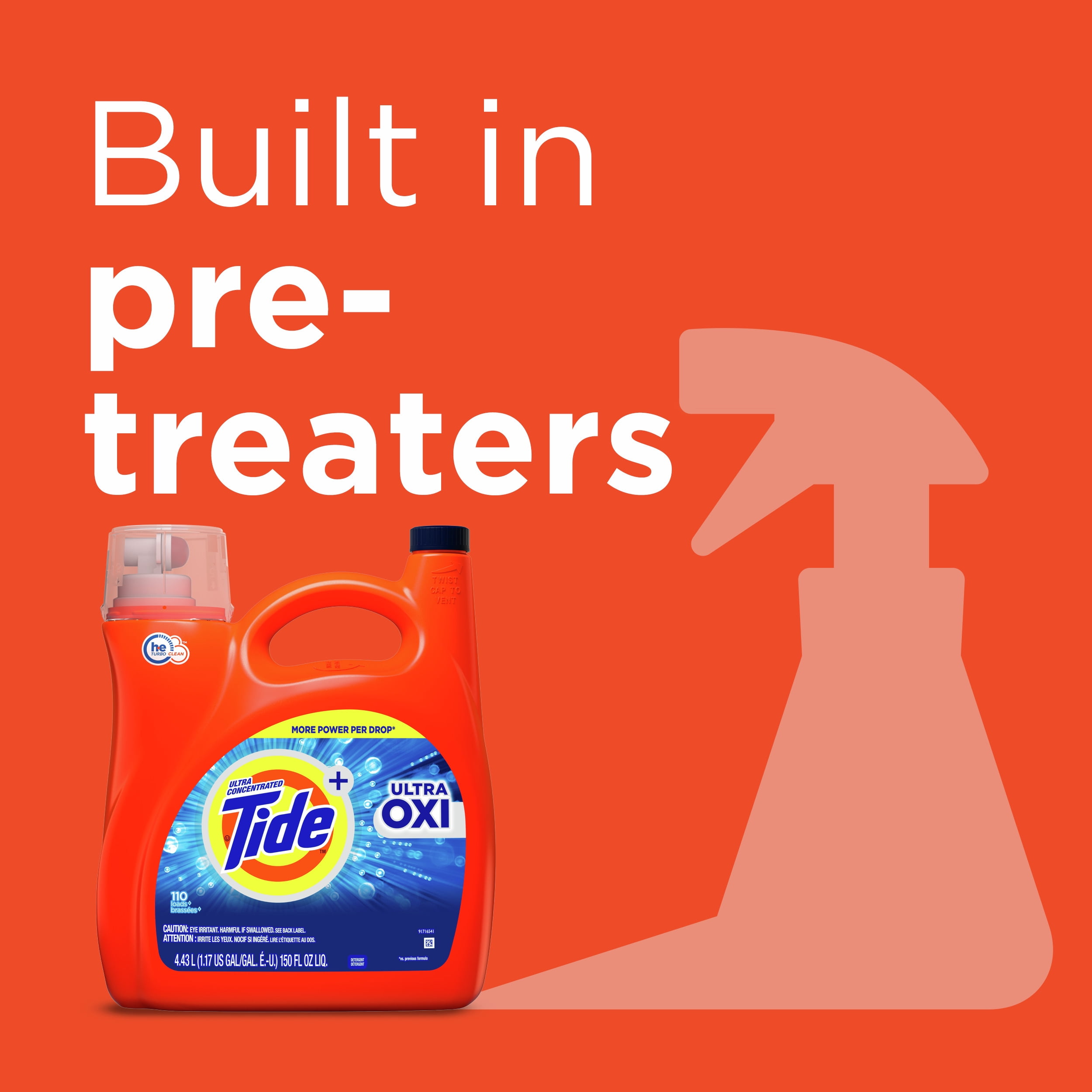 Tide Ultra Oxi Liquid Laundry Detergent, 74 Loads, 115 fl oz, HE Compatible