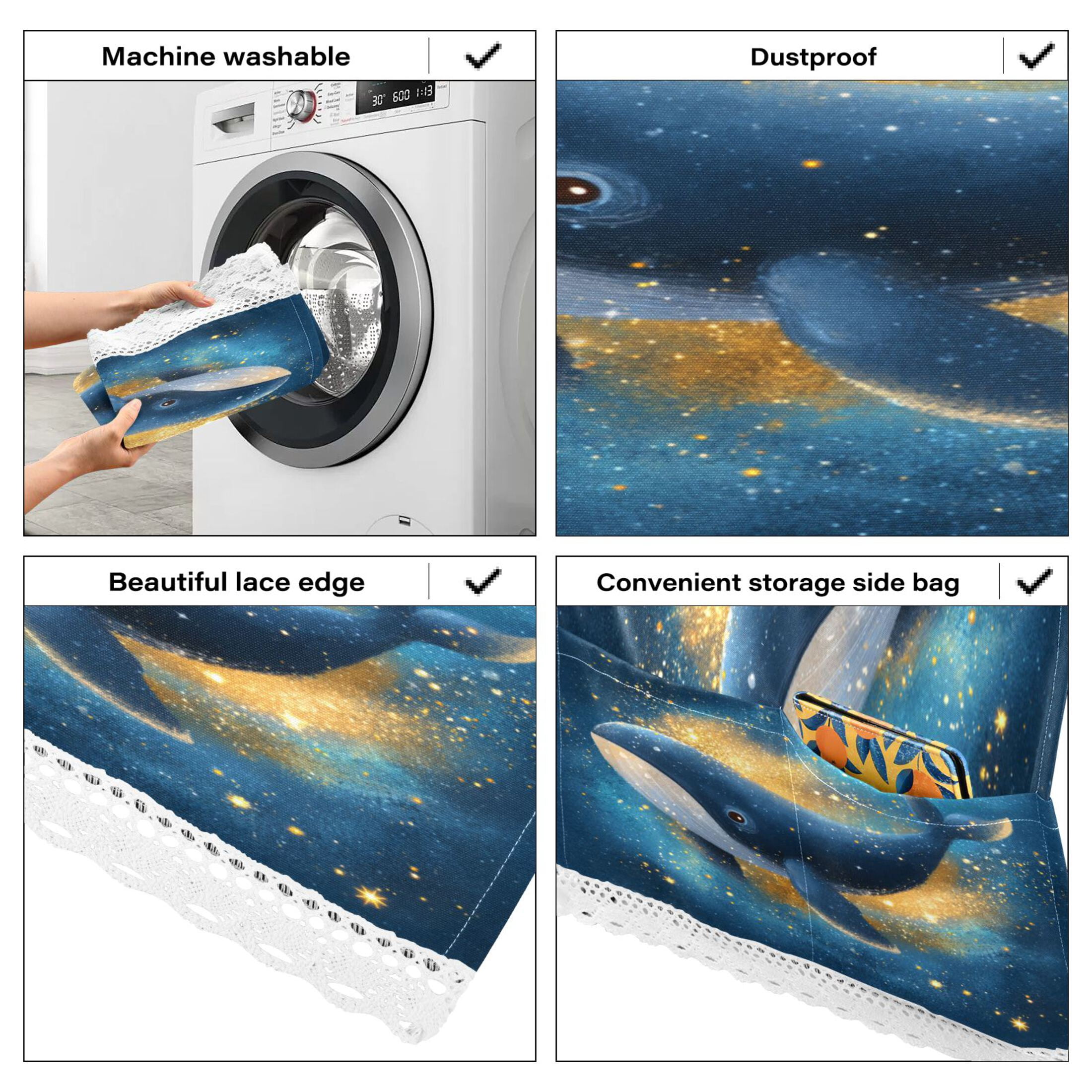 Wobogo Starry Whale Washing Machine Cover Dustproof Washer Dryer Cover Waterproof Laundry Room Decorative Protector