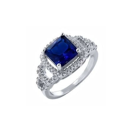 - 3.80 Ct Princess Cut Blue Simulated Sapphire 925 Sterling Silver Ring