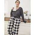 thumbnail image 3 of ebukurty Plus Size Pajama Sets for Women 2 Piece Grey V-neck Long Sleeve Sleepwear, Size 1XL-5XL, 3 of 8