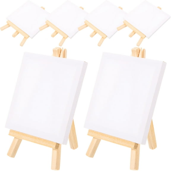 PAMINGONO 1 Set Small Painting Canvas with Easel White Wood Square Shape Triangle Structure