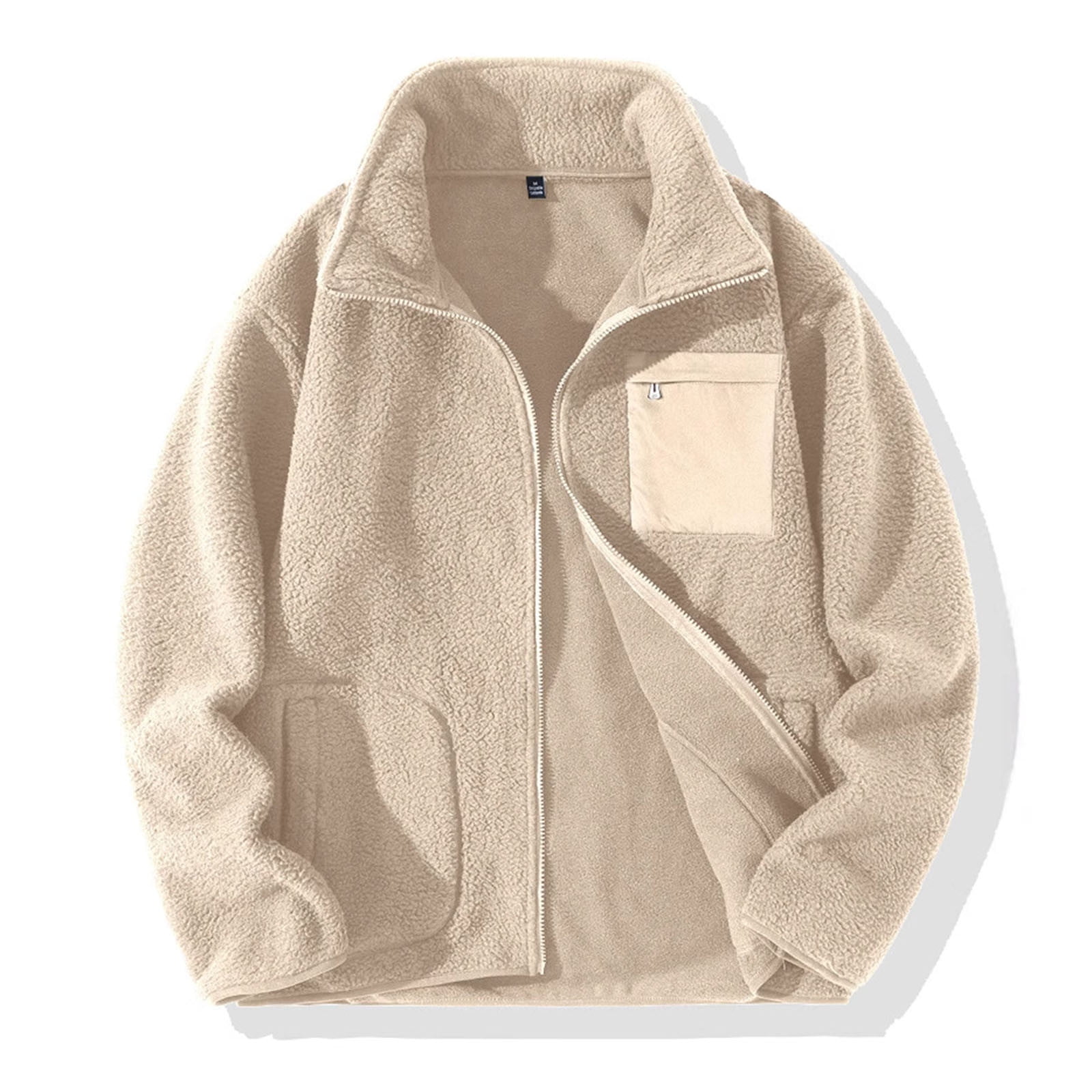 EHQJNJ Fleece Jacket Mens Full Zip Brown Men Autumn and Winter
