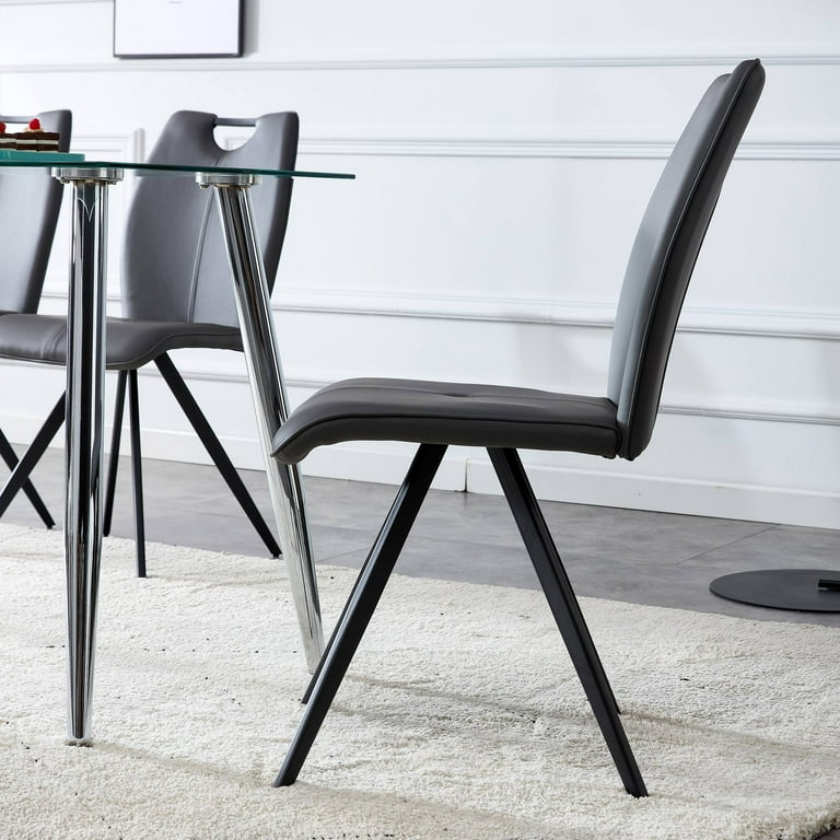 Modern Middle Ages Grey Dining Chairs Set of 4 Office chair. Living Room Armless Accent PU Leather Chairs for Home Kitchen Cafe Office Dresser