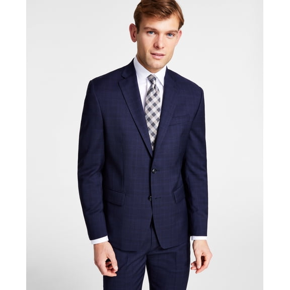 Michael Kors Mens Classic fit Suit Jacket Blazer 40 R Navy Blue Plaid Wool