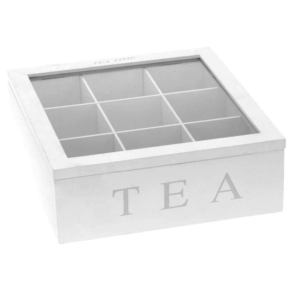 Packets Drink Pods Sugar Packets Tea Creamers Sweeteners Bamboo Tea Box Storage Container with Lid 9-Compartment Kitchen Organiser Coffee Tea Bag Storage Holder Organizer for Coffee 