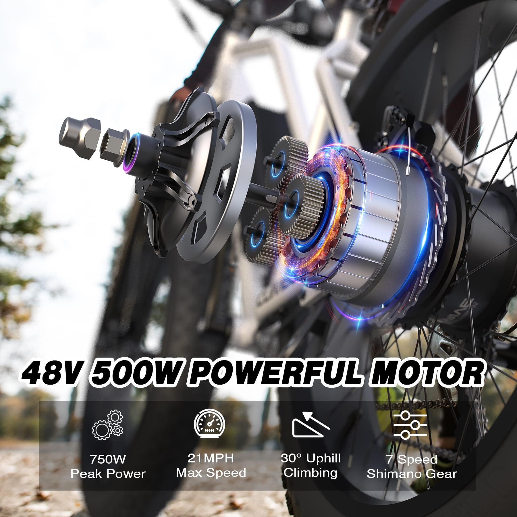 VIPDRIVE Electric Bicycle for Adults, 500W Ebike, 25MPH 50Miles Electric Mountain Bike, 26" 4.0 Fat Tire Electric Bike for Adults， with 48V 13AH Battery, 7 Speed，UL2849