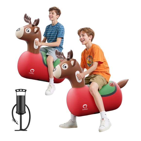 QPAU Jouet Sauteur Gonflable de Renne Rebondissant 2 Pcs avec Housse en Tissu et Pompe, Jouets à Chevaucher pour Enfants 5+ et Adultes, Sauteur Gonflable de Renne de Noël, Jeu Extérieur