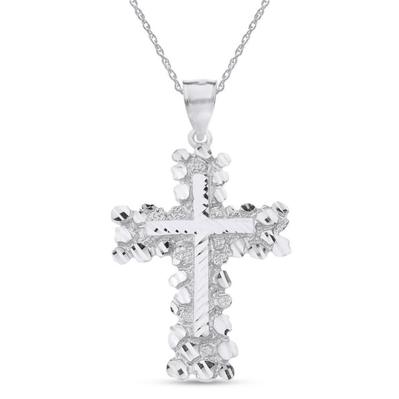 AFFY Nugget Cross Pendant Necklace In 14K Gold Plated 925 Sterling Silver For Women 18" Chain(Large)