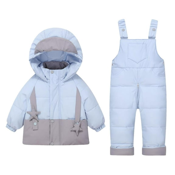 Kids Winter Snowsuit Coat Boys Girls Fashion Solid Color Down Jackets Keep Thickening Warm Outdoor Coat Jumpsuit Set