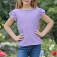 thumbnail image 5 of ZACPNCV Girls Ruffle Sleeve Shirts Summer Crewneck Eyelet Tee Tops Casual Cute Blouse Purple 4-5 Years, 5 of 9