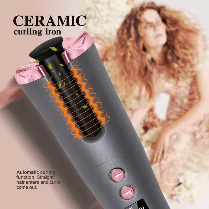 2025 latest Portable Wireless USB Curling Iron - 6 Adjustable LCD Settings, Automatic Ceramic Hair Curler with Rechargeable Battery for Home Use
