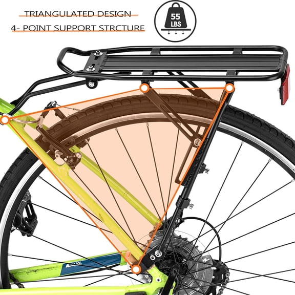 Rear Bike Rack with Large Size Reflective,Bike Cargo Rack with Extra Long Mounting ,Universal Adjustable Touring Carrier Rack,Large Capacity Bike Pannier Rack