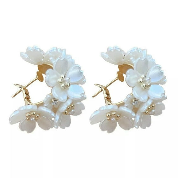 Fashion White Flower Pearl Earrings Hoop Dangle Women Wedding Party Jewelry Gift-default