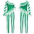 thumbnail image 5 of Doomiva Kids Girls Christmas Candy Cane Dancewear Shiny Sequins One Shoulder Sleeve Ruffles Jumpsuit Bodysuit Green 10, 5 of 5