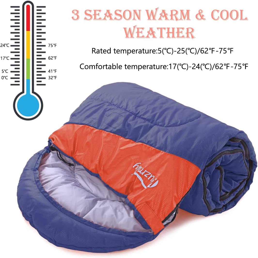 Camping Sleeping Bag 3 Seasons Lightweight &Waterproof with Compression Sack Indoor & Outdoor for Adults Kids