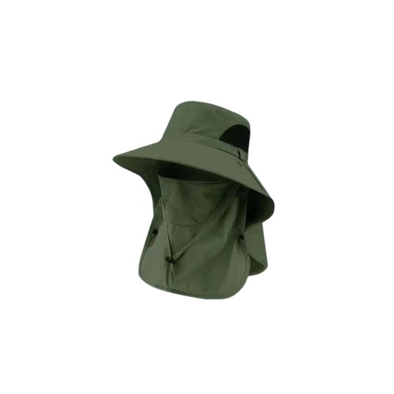 Men's UPF Full Protection Sun Hat Detachable Mesh Face Neck Flap Wide Brim Adjustable for Hiking Fishing Camping Gardening,Army Green 1PCS
