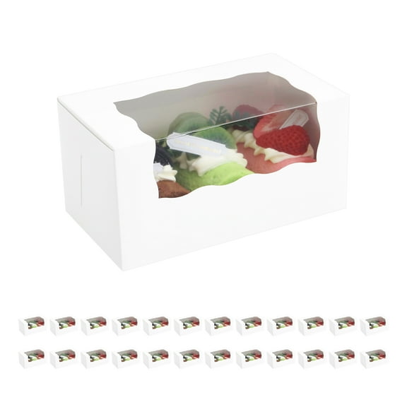 PACKHOME 25 Roll Cake Boxes, 7x4x3.5 inches Pumpkin Roll Boxes, White Bakery Boxes with Window,  Muffin Boxes  Donut Boxes Pastry Cake Packaging