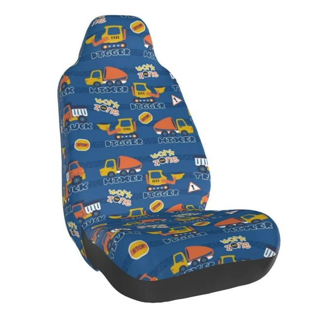 Wukai Construction Vehicles Full Set Car Seat Covers with Soft Padding Universal Auto Front Seats Protector and Cushion Mat