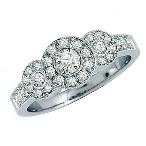 0.65 Carat (ctw) 14k White Gold Round Diamond Ladies 3 stone Bridal Engagement Ring