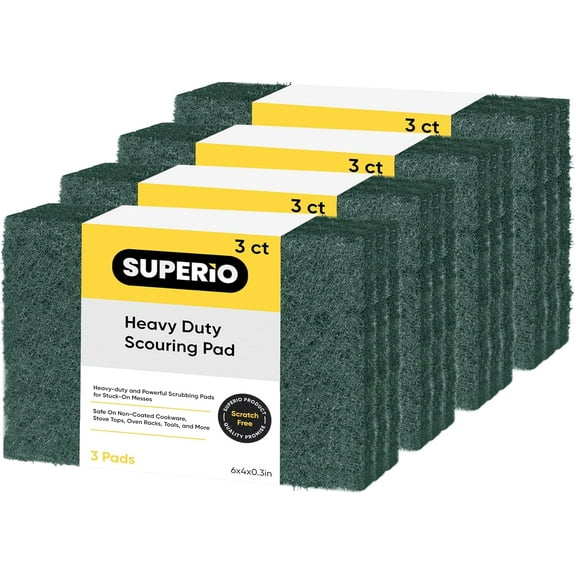 Scouring Pad Non-Scratching Scrubber Non-Scratch Cleaning Scrub Pads Heavy Duty Scouring Pad Reusable Kitchen Scrubbing Pad Pack of 12 Green, by Superio