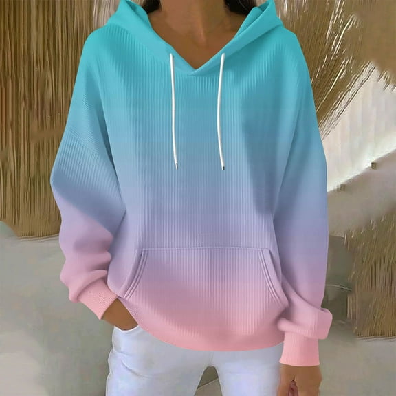 SwiftWear Women's Plaid Print Hoodie with Pocket - Soft Knit Cotton Pullover Casual Long Sleeve Top for Streetwear Light Blue