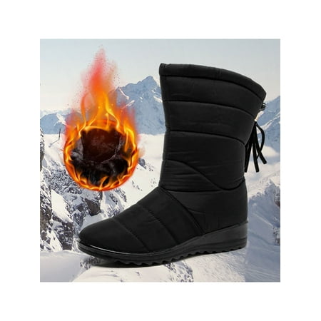 

Woobling Comfy Warm Winter Boots For Women Wedge Heel Faux Fur Lined Indoor Outdoor Boots Soft Antiskid Mid-calf Casual Shoes