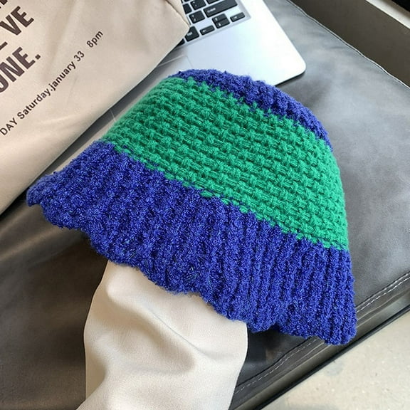 COCOpeaunt Autumn Winter Knitted Bucket Hat Womens Patchwork Contrast Fisherman Hats Outdoor Female Foldable Basin Caps Gorros