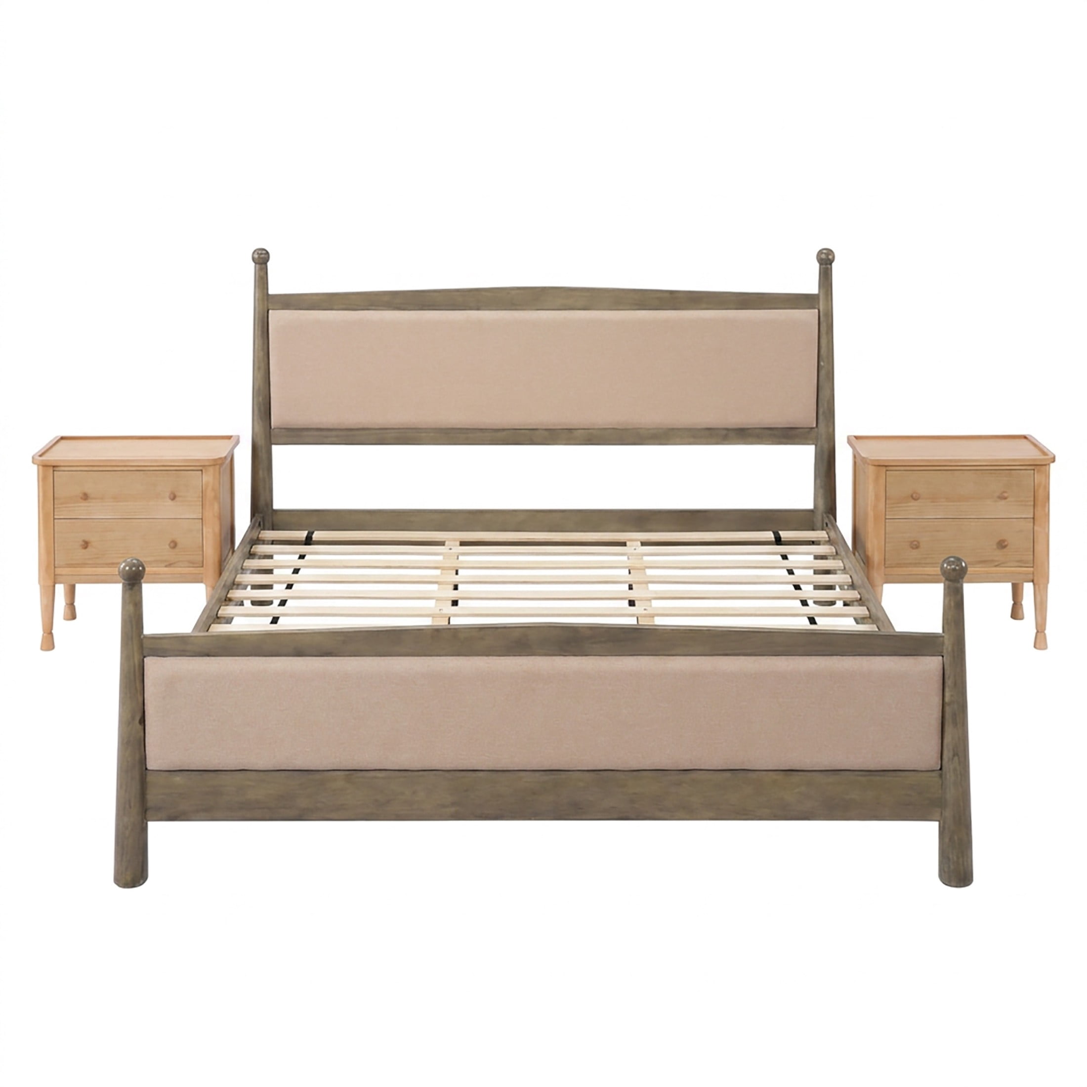 Christopher Knight Home Vintage Bedroom Set, King Upholstered Bed with 2 Nightstands, Natural
