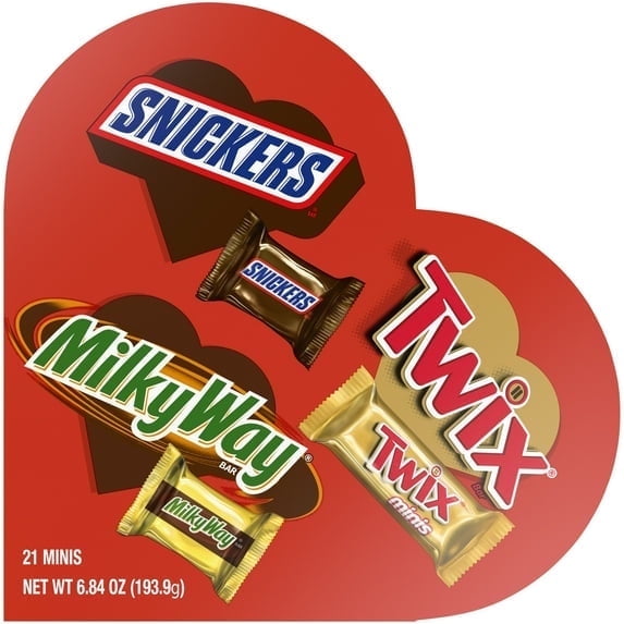 Snickers, Twix & Milky Way Minis Valentine's Chocolate Candy Heart Gift Box