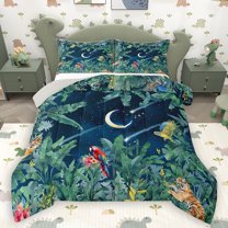 Homewish Nature Jungle Leaf Full Size Comforter Sets, Mystic Stars Moon Galaxy Bedding Comforter Set, Tiger Parrot Hummingbird Reversible Bedding Sets, Luxury Bedroom Decor, 3pcs