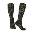 thumbnail image 4 of Daiia Sports Socks Neon Mardi Gras Printed Novelty Crew Socks for Men Women Knee High Socks Cotton Socks Soft & Breathable Support Unisex Socks, 4 of 9