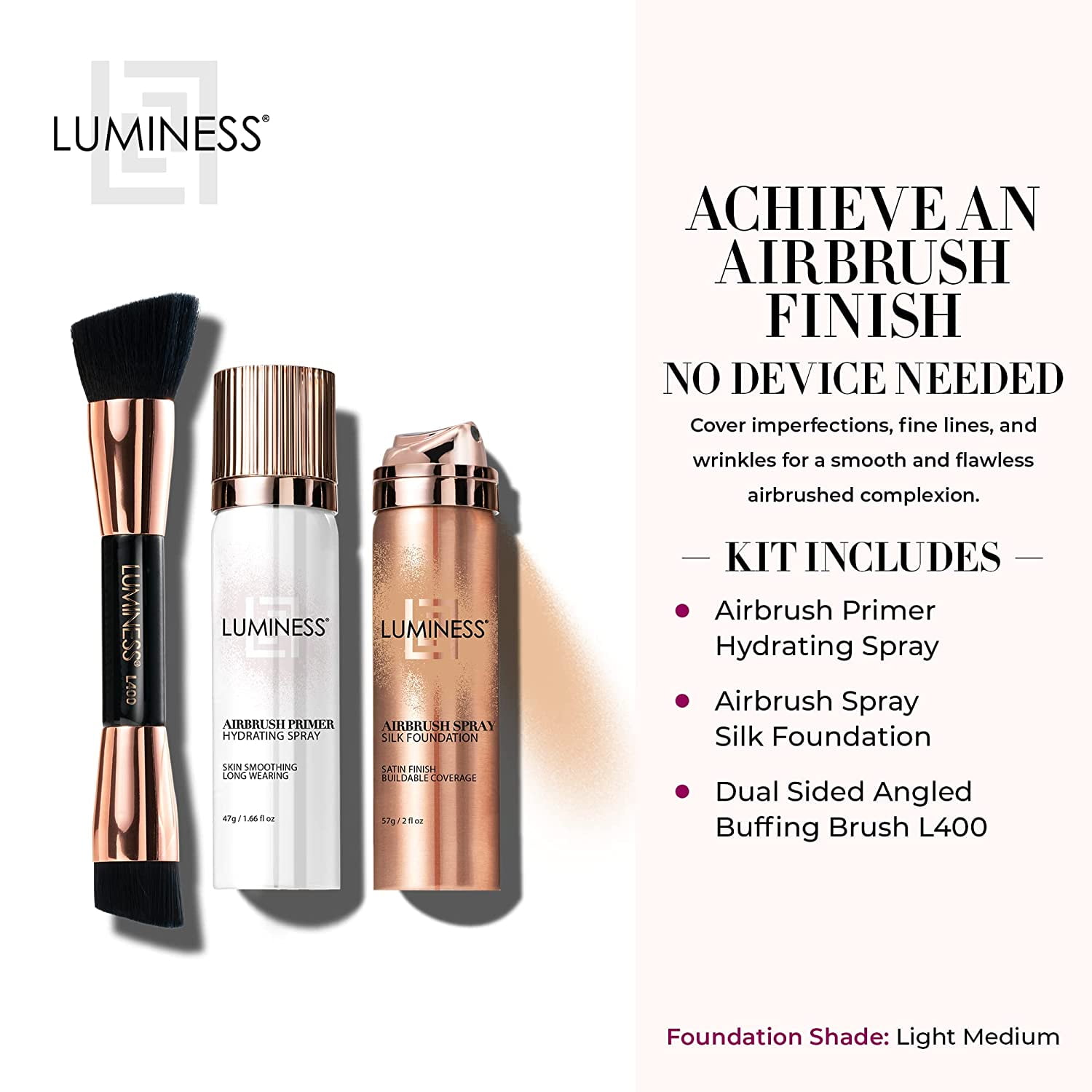 Luminess Airbrush Starter Kit with Foundation, Primer and Buffing Brush, 2 fl oz